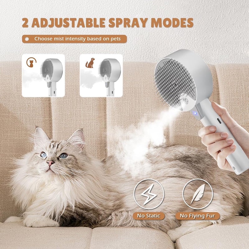 YEAHGO Cat Steam Brush,Cat Brushes for Indoor Cats, 4 In 1Spritz Spray Defur Comb, Cloud Care Shedding Control, Pet Grooming Brush for Long Short Hair Cats Dogs, Massage Clean Design Pet Steam Brushes - Image 4
